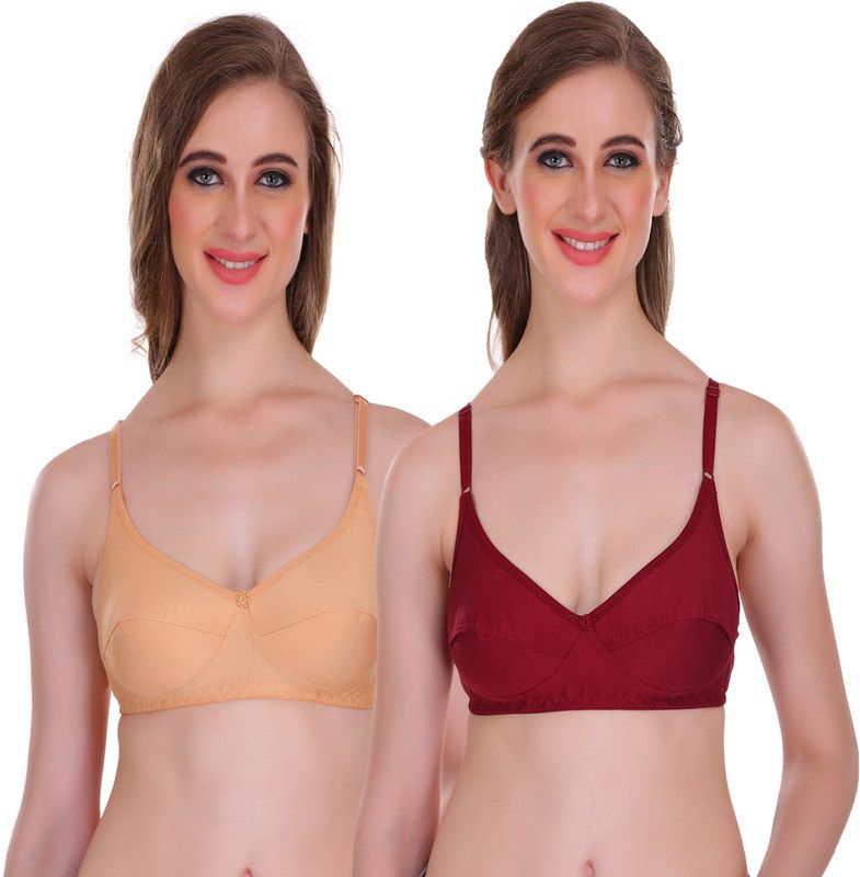 Pack of 2 Women T-Shirt Non Padded Bra  (Maroon, Beige)