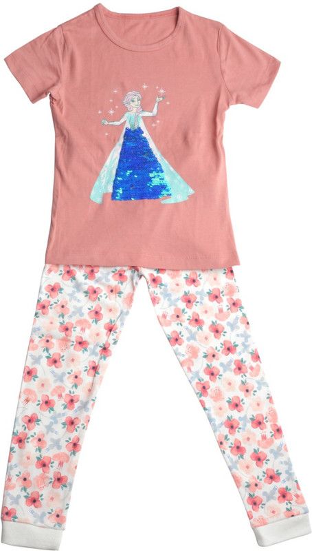 Girls Daisy Casual T-shirt Track Pants  (Pink)