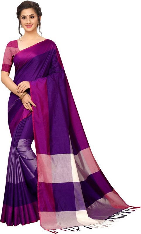 Color Block Bollywood Art Silk, Cotton Silk Saree  (Purple)
