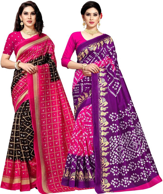 Bollywood Silk Blend Saree  (Pack of 2, Multicolor)