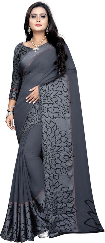 Printed Daily Wear Georgette, Satin Saree  (Grey)
