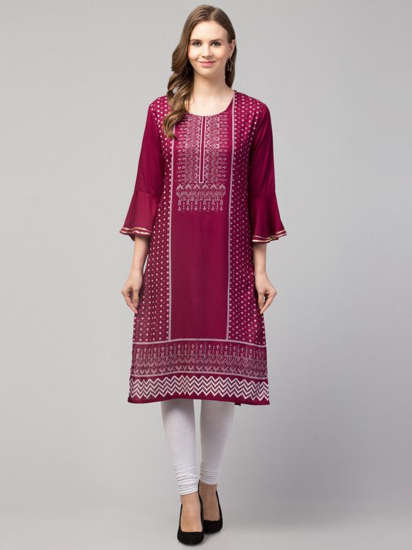 Women Solid Viscose Rayon A-line Kurta  (Brown)
