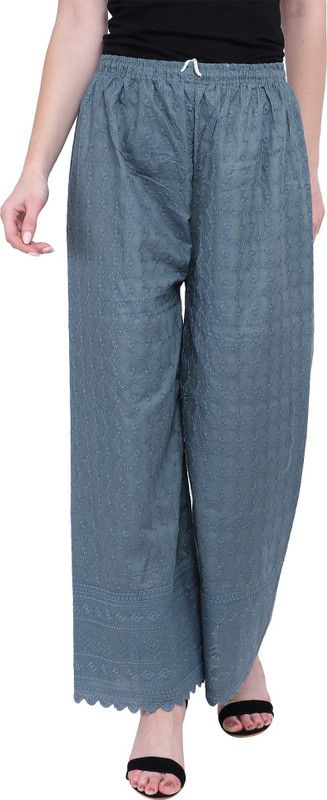 Women Relaxed Grey Pure Cotton Trousers