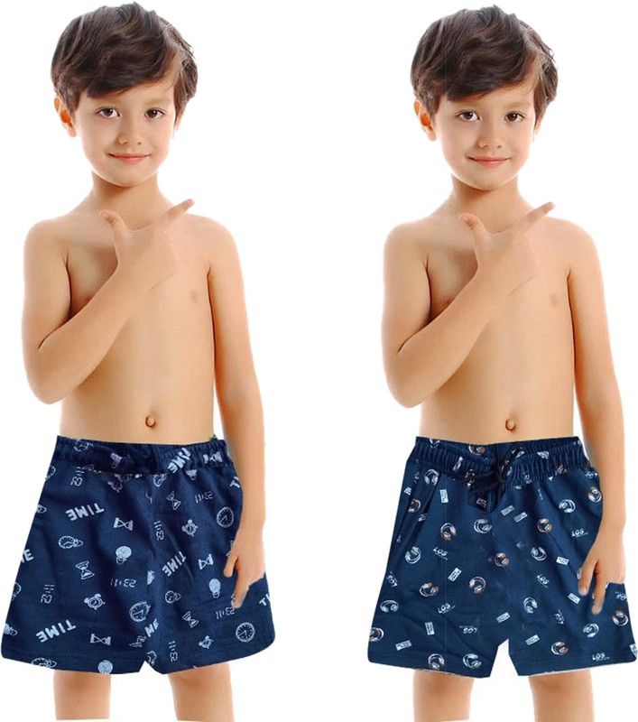 Short For Boys Casual Printed Pure Cotton  (Blue, Pack of 2)