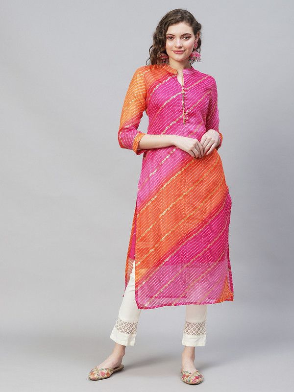 Women Printed Silk Blend Straight Kurta  (Multicolor)