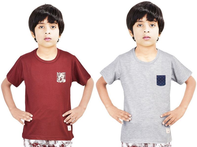 Boys Solid Pure Cotton T Shirt  (Maroon, Pack of 2)