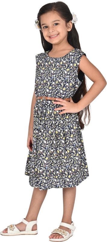 Girls Casual Dress  (Black, Sleeveless)