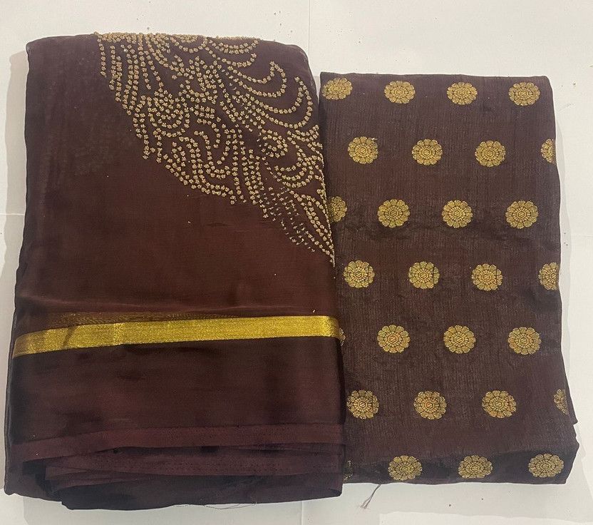 Embellished Bollywood Chiffon Saree  (Brown)
