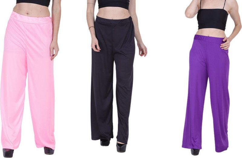 Pack of 3 Women Regular Fit Multicolor Lycra Blend Trousers