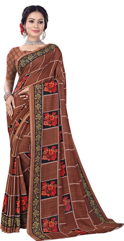 Daily Wear Georgette Saree  (Brown)