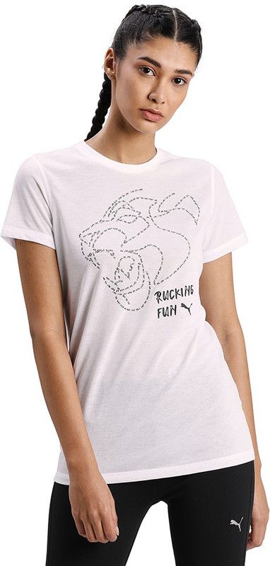 Running Graphic SS TEE W Women Graphic Print Round Neck Polyester White T-Shirt