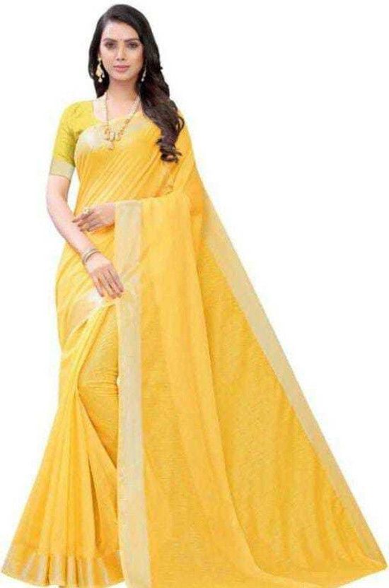 Printed Bandhani Pure Silk, Cotton Silk Saree  (Yellow)