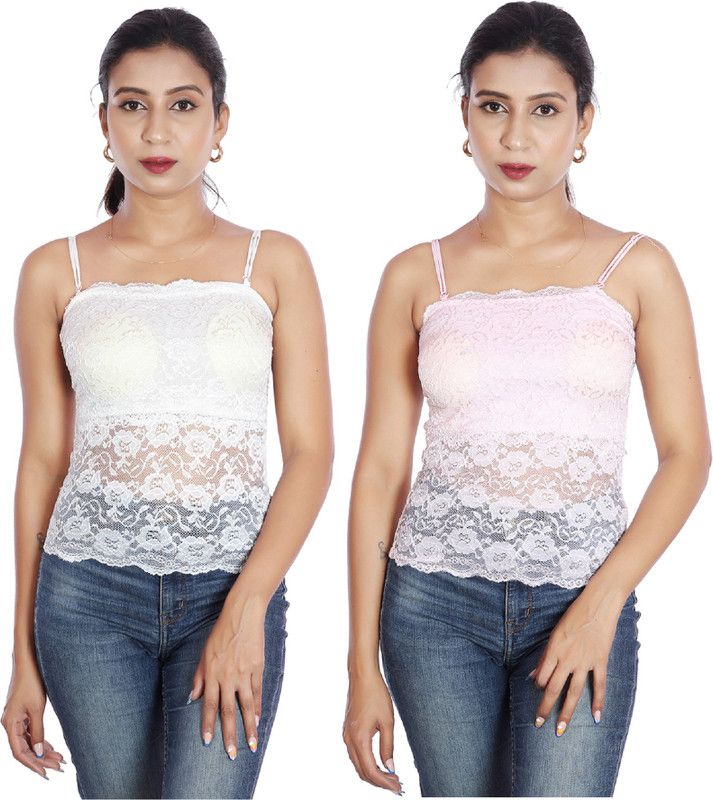 Pack of 2 Casual Sleeveless Self Design Women White, Pink Top