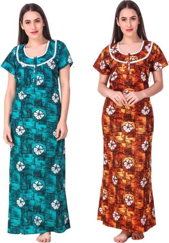 Women Night Dress  (Green, Yellow)