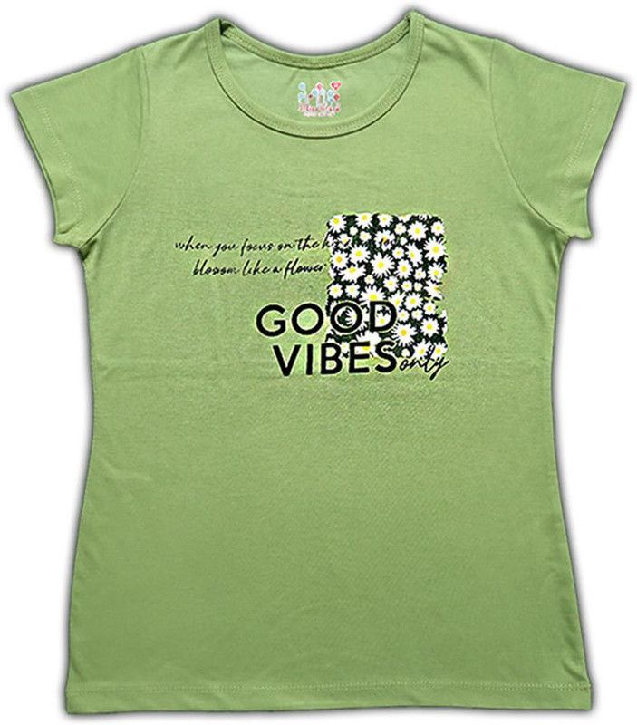 Baby Girls Typography Polycotton T Shirt  (Green, Pack of 1)
