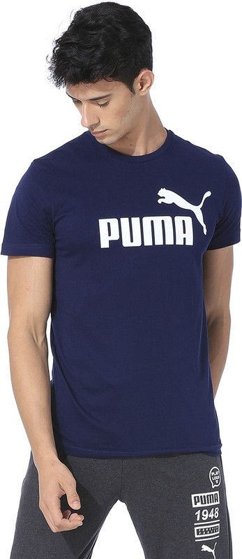 ESS Logo Tee Men Printed Round Neck Cotton Blend Blue T-Shirt