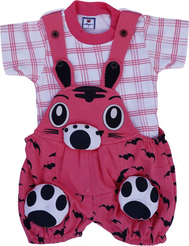 Dungaree For Baby Boys & Baby Girls Casual Printed, Checkered Cotton Blend  (Pink, Pack of 1)