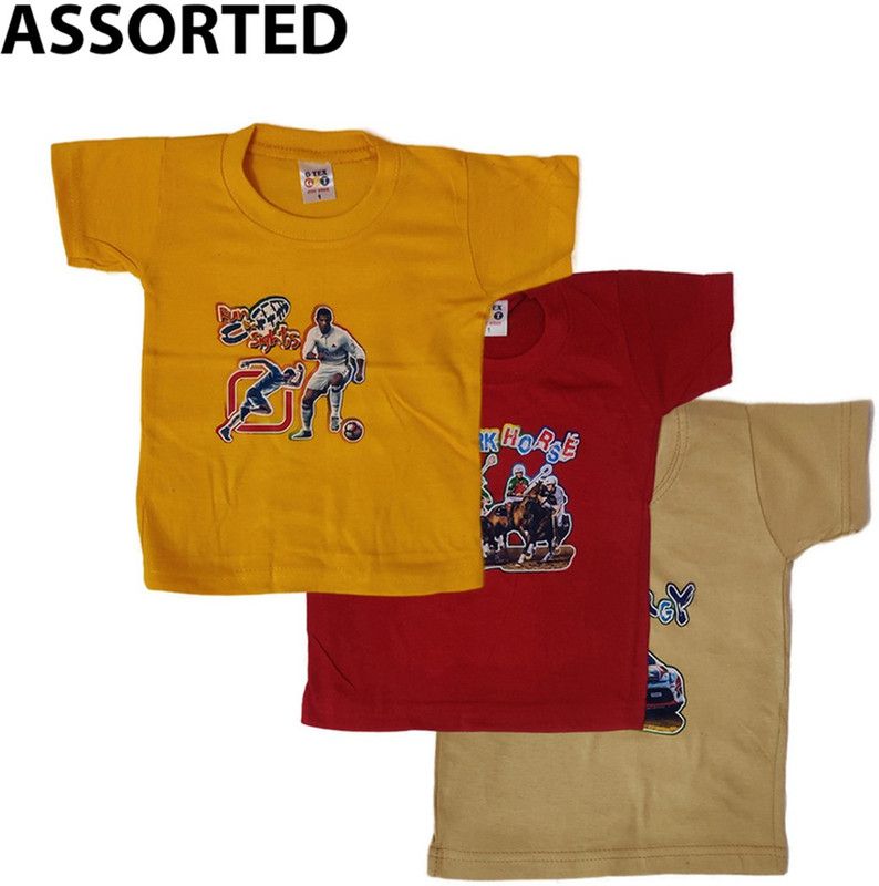 Boys & Girls Self Design Cotton Blend T Shirt  (Multicolor, Pack of 3)