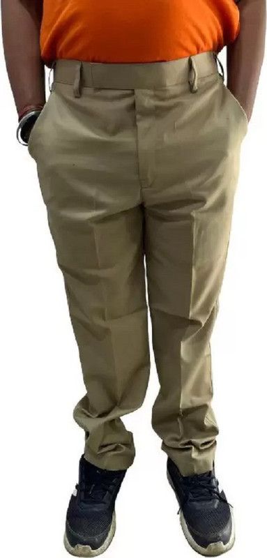Men Regular Fit Khaki Polycotton Trousers
