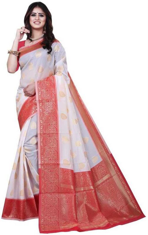 Banarasi Cotton Silk Saree  (White)
