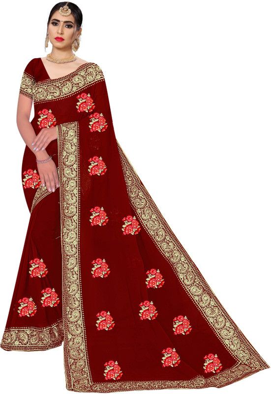 Embroidered Bhagalpuri Georgette Saree  (Maroon)