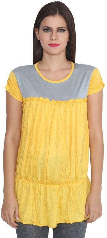 Casual Regular Sleeves Solid Women Grey, Yellow Top
