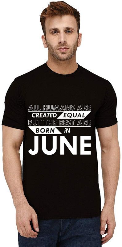 Best Born in June Pattern Men Printed Round Neck Pure Cotton Black T-Shirt