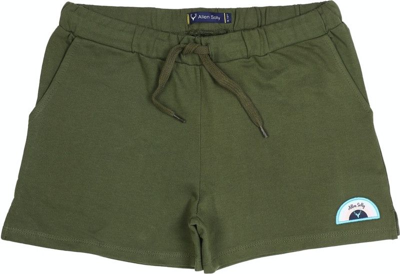 Short For Girls Casual Solid Cotton Blend  (Green, Pack of 1)