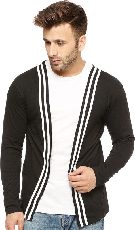 Men Color Block, Striped Round Neck Cotton Blend White, Black T-Shirt