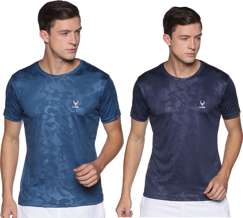 Pack of 2 Printed Men Round Neck Sports T-shirt Men Military Camouflage Round Neck Polyester Blue T-Shirt