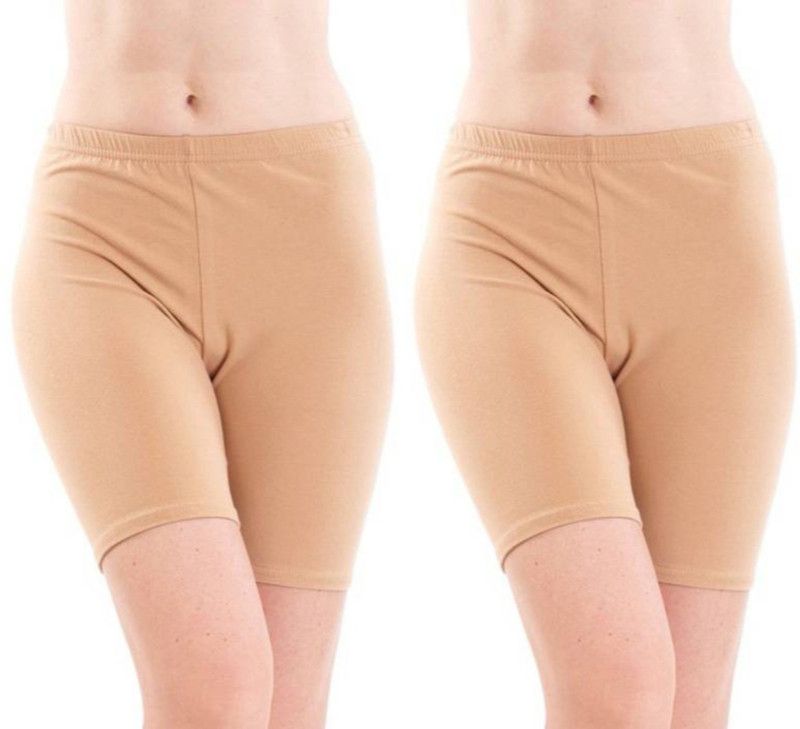 Pack of 2 Solid Women Beige Gym Shorts