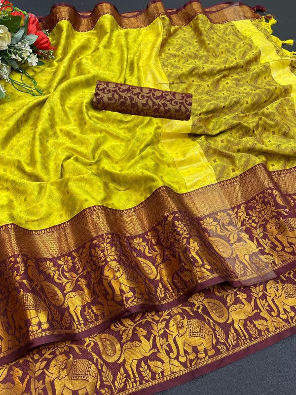 Self Design Bollywood Cotton Silk Saree  (Light Green)