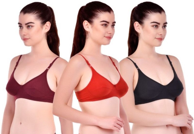 Pack of 3 Women Everyday Non Padded Bra  (Brown, Red, Black)