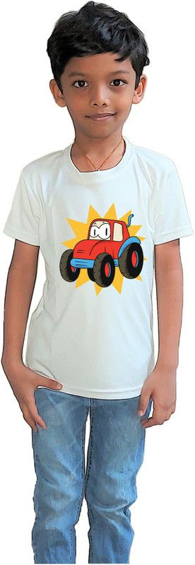 Baby Boys Graphic Print Polyester T Shirt  (White, Pack of 1)