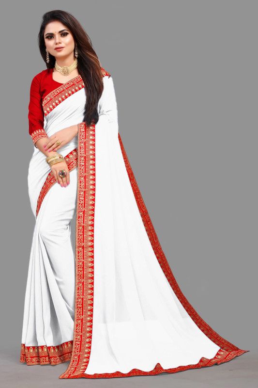 Self Design Bollywood Georgette, Lycra Blend Saree  (White)