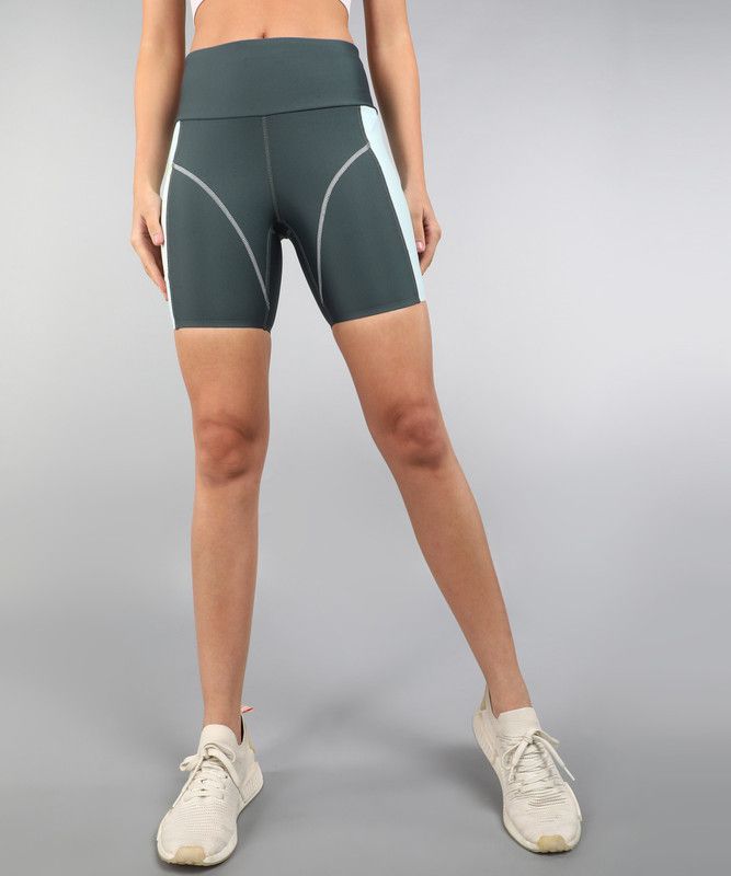 Color Block Women Grey Sports Shorts