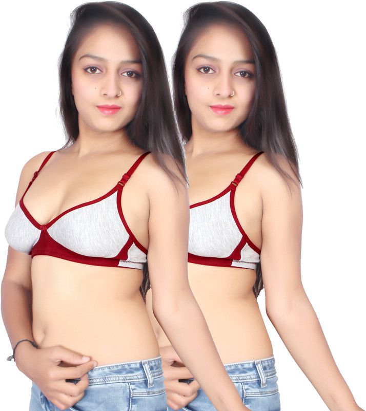 Pack of 2 Women Full Coverage Non Padded Bra  (Red, Grey)