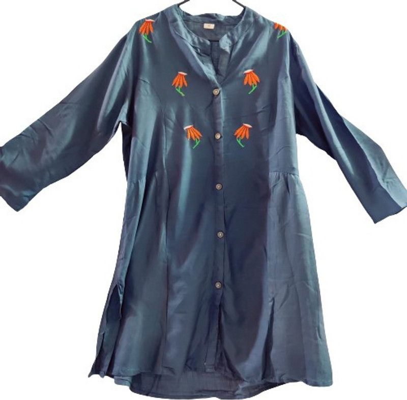 Girls Solid Casual Dark Blue Shirt