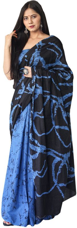 Printed, Self Design, Digital Print, Hand Painted, Blocked Printed Bollywood Pure Cotton Saree  (Blue)