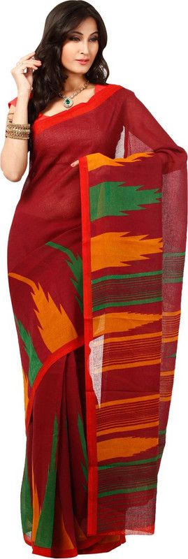 Printed Bhagalpuri Polyester Saree  (Red)