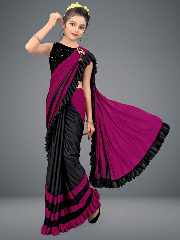 Color Block Bollywood Lycra Blend Saree  (Magenta)