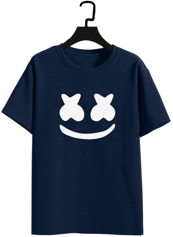 Marshmello-HF2-N-S Men Printed Round Neck Pure Cotton Navy Blue T-Shirt
