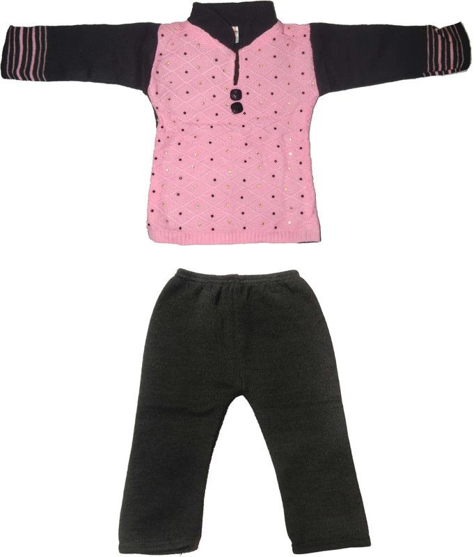Baby Girls Party(Festive) Sweater Pyjama  (Pink)