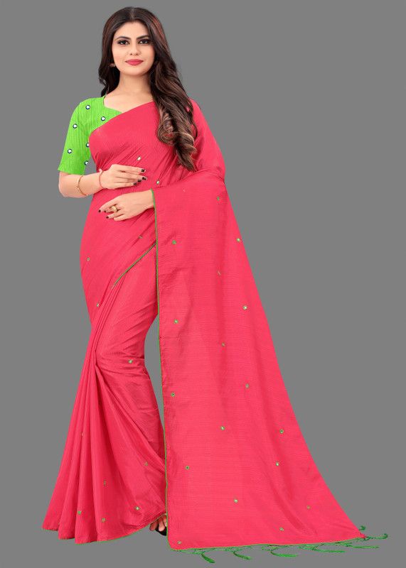Embellished Fashion Silk Blend Saree  (Pink)