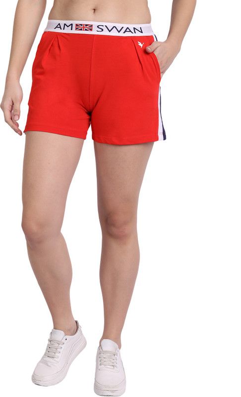 Self Design Women Red Casual Shorts