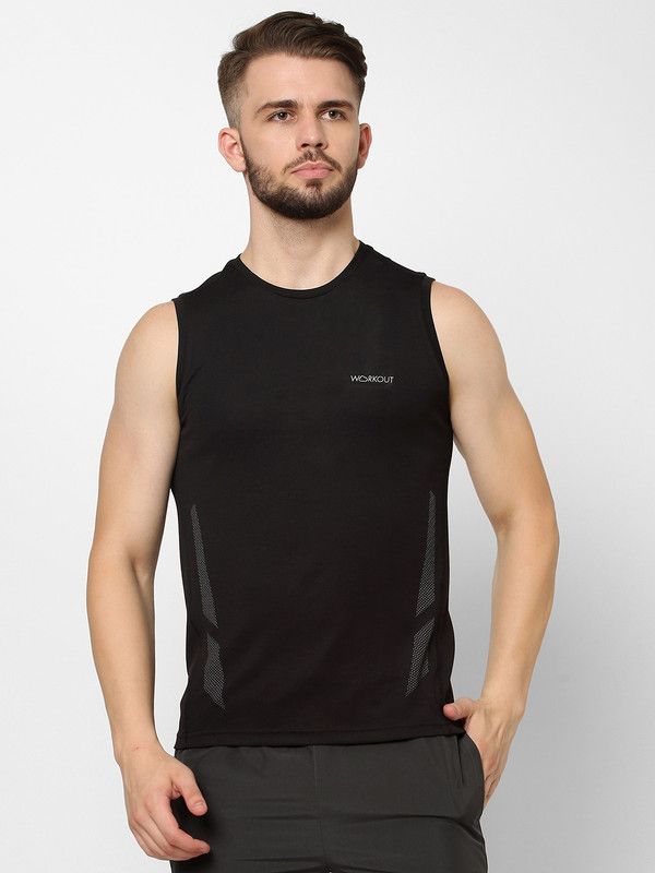 F-MT-0480B Men Solid Round Neck Reversible Cotton Blend Black T-Shirt