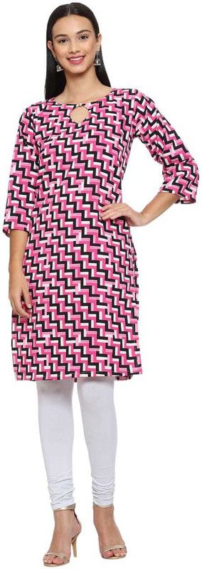 Women Geometric Print Crepe Straight Kurta  (Pink)