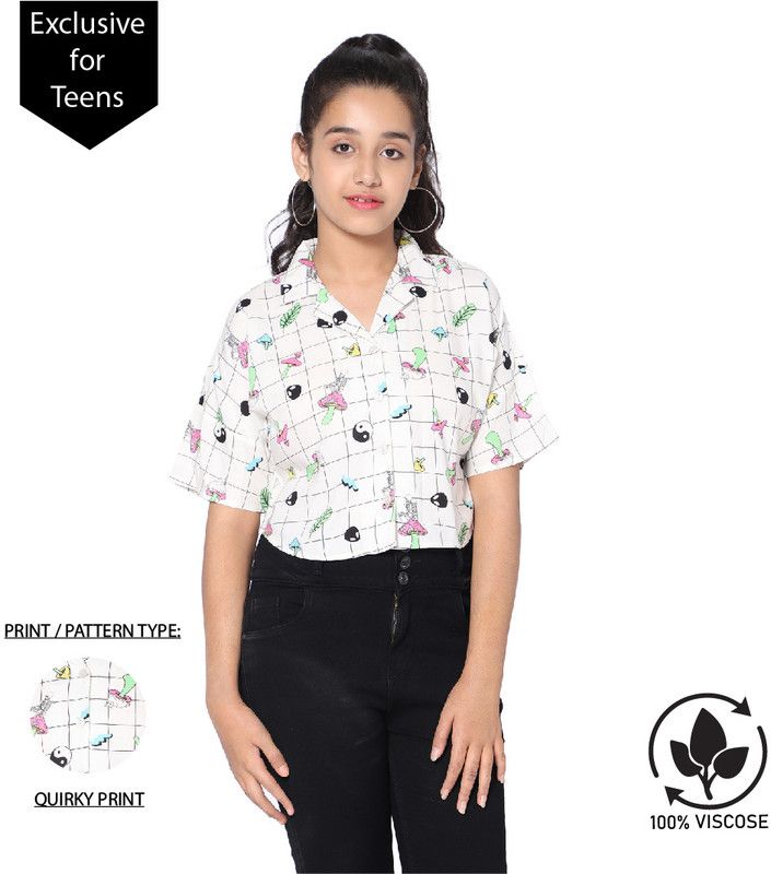 Girls Casual Viscose Blend Shirt Style Top  (White, Pack of 1)