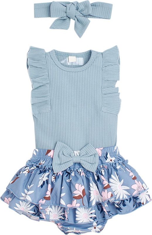 Baby Girls Casual Romper Shorts  (Blue)