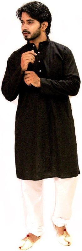 Pack of 2 Men Solid Cotton Linen Straight Kurta  (Black)